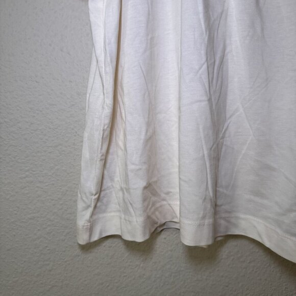 Loft Cotton Cream Short Ruffle Puff Sleeve Round Neck Top Size Large - Picture 3 of 8